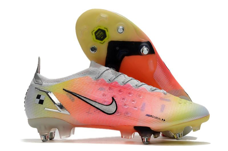 Chuteira Nike Mercurial Vapor 14 Elite SG Campo - Branca, Laranja e Verde