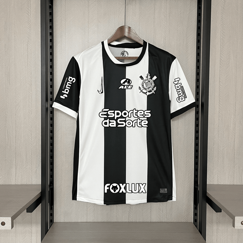 Camisa Nike Corinthians III 24/25 - Listrada preta e Branca (Com todos patrocinadores)